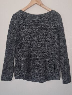 Athleta Extra Fine Merino Wool Long Sleeve Sweater Chunky Knit Grey Pockets Sz S